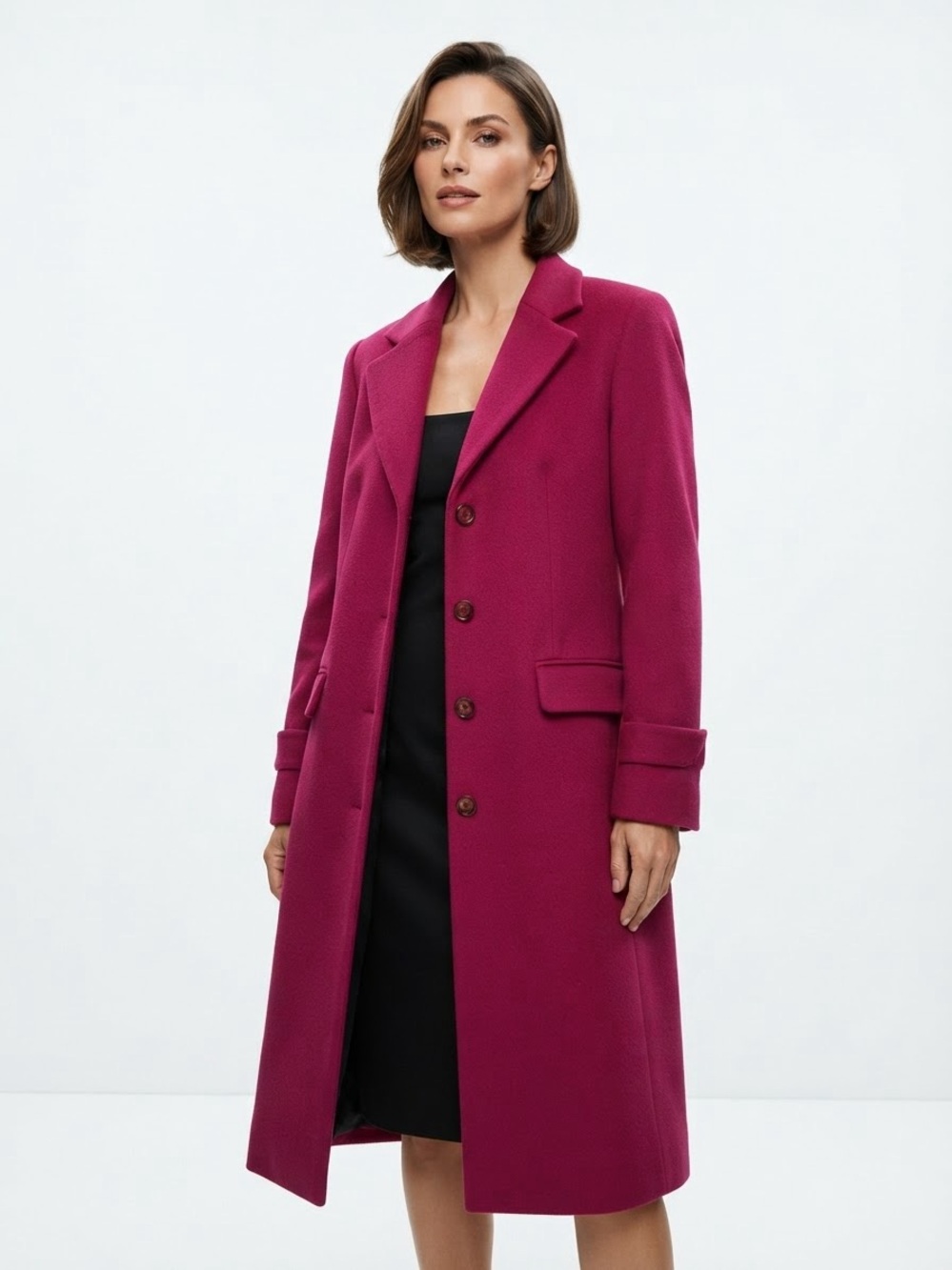 Handcrafted Vintage Wool Coat Magenta Hot Pink Fully Lined Tailored Retro